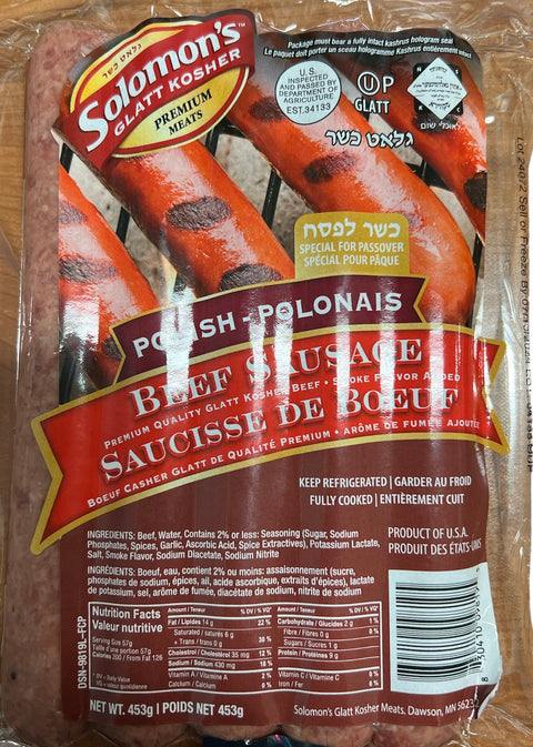 Solomon’s Premium Beef Polish Sausages (Kosher for Passover)