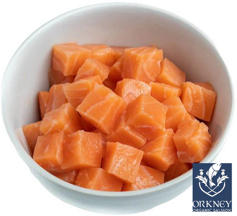 Fresh Organic Scottish Salmon cubes for poke $34.95/Lb.