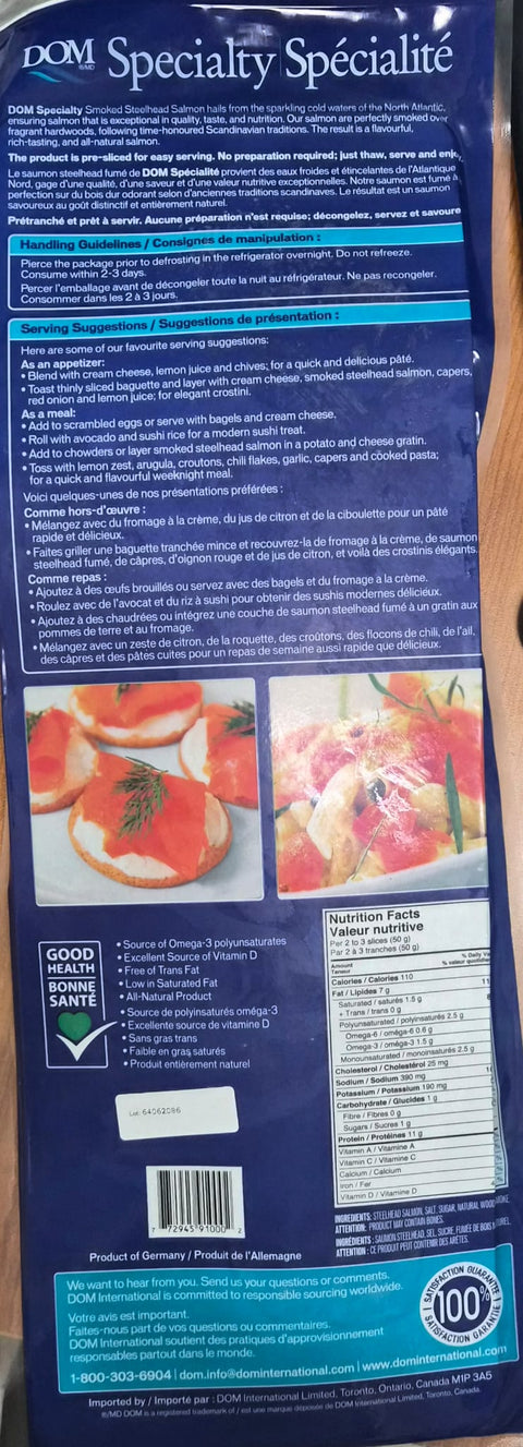 DOM Smoked Salmon (Lox) Side Pre-Sliced 1 kg.