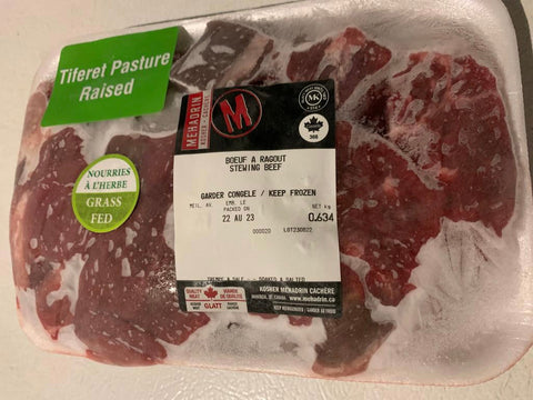 Frozen Pasture Raised Kosher Grass Fed Beef Stewing Meat/Cubes $30.95/lb